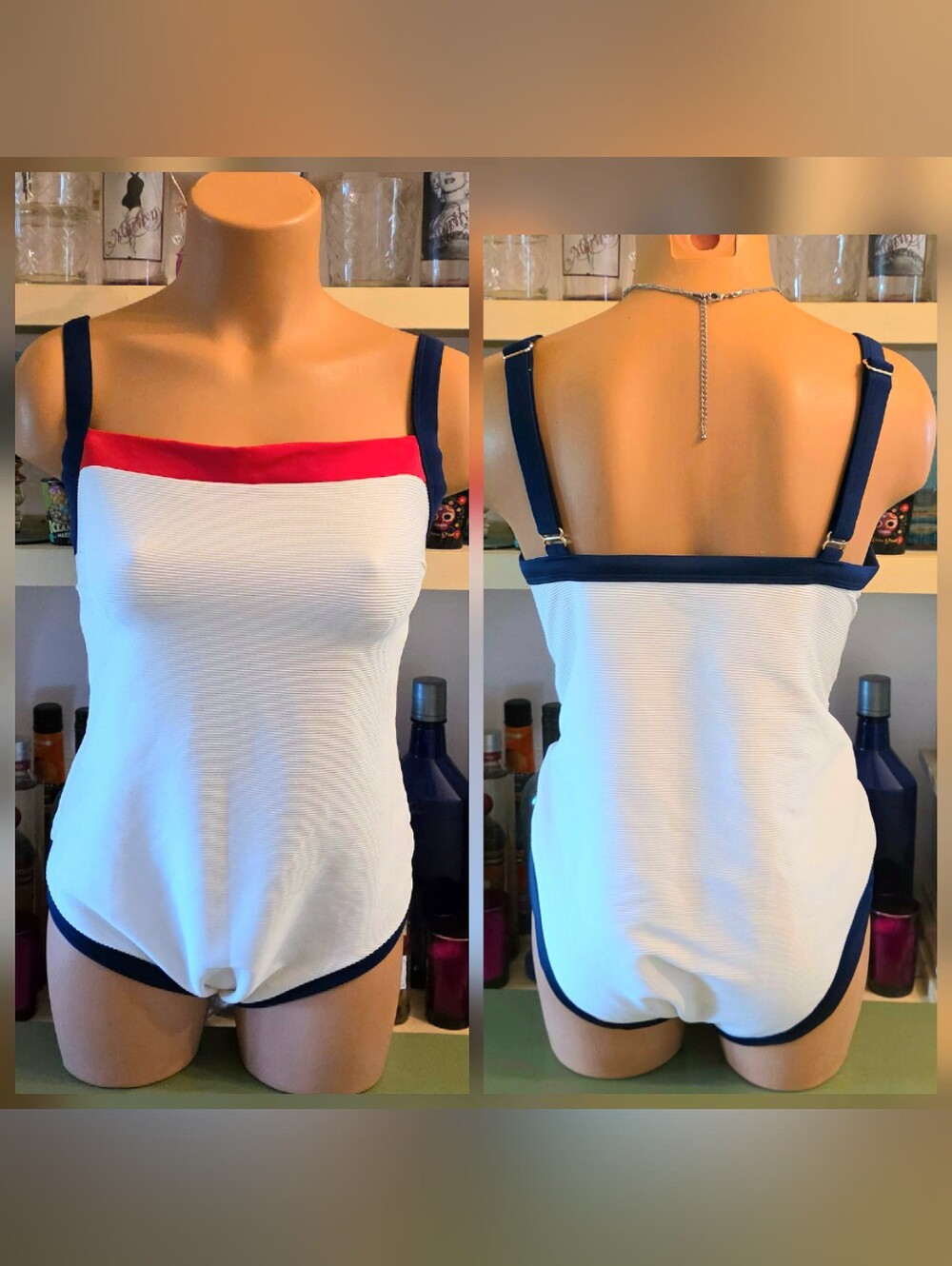 Shade And Shore One-piece Swimsuit L. Red White Blue Patriotic Ribbed NIB